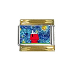 Cartoon Dog Starry Night Van Gogh Parody Gold Trim Italian Charm (9mm) by Modalart