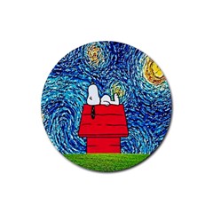 Cartoon Dog Starry Night Van Gogh Parody Rubber Round Coaster (4 Pack) by Modalart