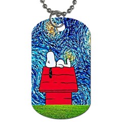 Cartoon Dog Starry Night Van Gogh Parody Dog Tag (one Side) by Modalart