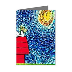 Cartoon Dog Starry Night Van Gogh Parody Mini Greeting Card by Modalart