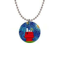 Cartoon Dog Starry Night Van Gogh Parody 1  Button Necklace by Modalart