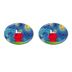 Cartoon Dog Starry Night Van Gogh Parody Cufflinks (oval) by Modalart