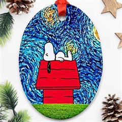 Cartoon Dog Starry Night Van Gogh Parody Oval Ornament (two Sides) by Modalart