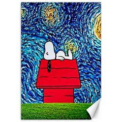 Cartoon Dog Starry Night Van Gogh Parody Canvas 12  X 18  by Modalart