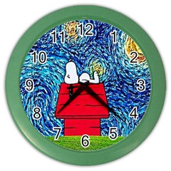 Cartoon Dog Starry Night Van Gogh Parody Color Wall Clock by Modalart