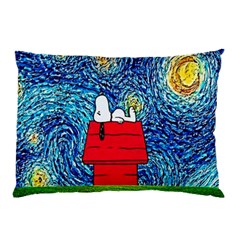 Cartoon Dog Starry Night Van Gogh Parody Pillow Case by Modalart