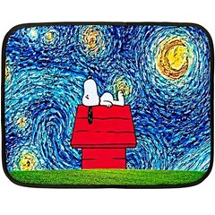 Cartoon Dog Starry Night Van Gogh Parody Fleece Blanket (mini) by Modalart