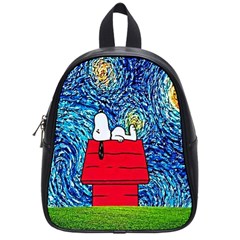 Cartoon Dog Starry Night Van Gogh Parody School Bag (small) by Modalart