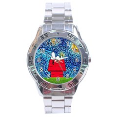 Cartoon Dog Starry Night Van Gogh Parody Stainless Steel Analogue Watch by Modalart