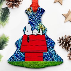 Cartoon Dog Starry Night Van Gogh Parody Christmas Tree Ornament (two Sides) by Modalart