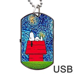 Cartoon Dog Starry Night Van Gogh Parody Dog Tag Usb Flash (one Side) by Modalart