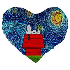 Cartoon Dog Starry Night Van Gogh Parody Large 19  Premium Heart Shape Cushions by Modalart