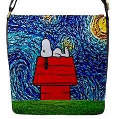 Cartoon Dog Starry Night Van Gogh Parody Flap Closure Messenger Bag (s) by Modalart