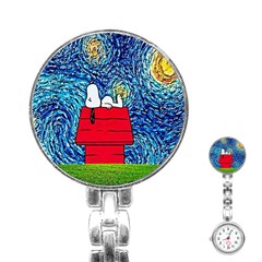 Cartoon Dog Starry Night Van Gogh Parody Stainless Steel Nurses Watch by Modalart