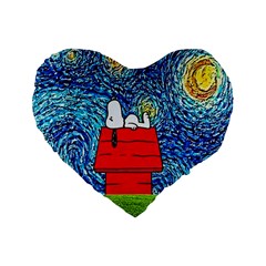 Cartoon Dog Starry Night Van Gogh Parody Standard 16  Premium Flano Heart Shape Cushions by Modalart