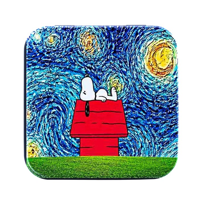 Cartoon Dog Starry Night Van Gogh Parody Square Metal Box (Black)