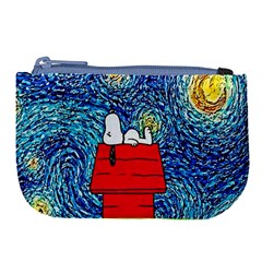 Cartoon Dog Starry Night Van Gogh Parody Large Coin Purse by Modalart