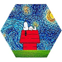 Cartoon Dog Starry Night Van Gogh Parody Wooden Puzzle Hexagon by Modalart