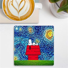 Cartoon Dog Starry Night Van Gogh Parody Uv Print Square Tile Coaster  by Modalart