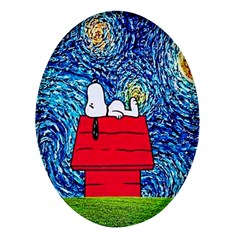 Cartoon Dog Starry Night Van Gogh Parody Oval Glass Fridge Magnet (4 Pack) by Modalart