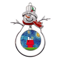 Cartoon Dog Starry Night Van Gogh Parody Metal Snowman Ornament by Modalart