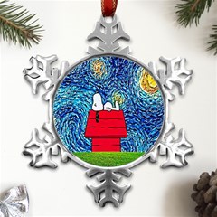 Cartoon Dog Starry Night Van Gogh Parody Metal Small Snowflake Ornament by Modalart