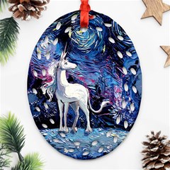 Unicorn Starry Night Print Van Gogh Ornament (oval Filigree) by Modalart