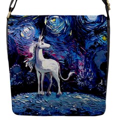 Unicorn Starry Night Print Van Gogh Flap Closure Messenger Bag (s) by Modalart