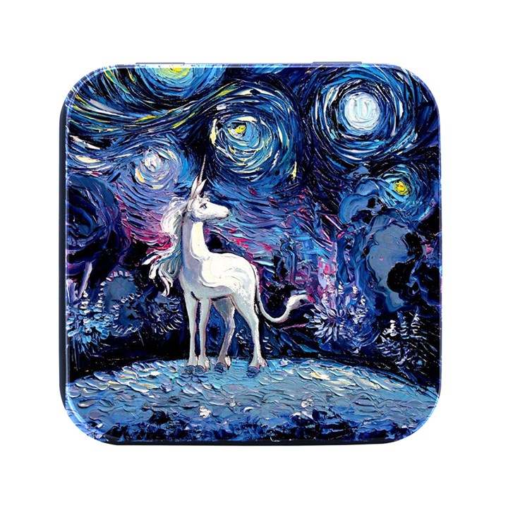 Unicorn Starry Night Print Van Gogh Square Metal Box (Black)