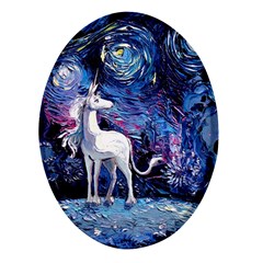 Unicorn Starry Night Print Van Gogh Oval Glass Fridge Magnet (4 Pack) by Modalart