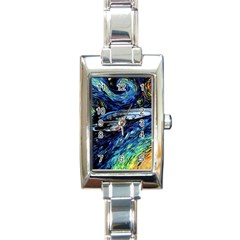 Star Ship Parody Art Starry Night Rectangle Italian Charm Watch by Modalart