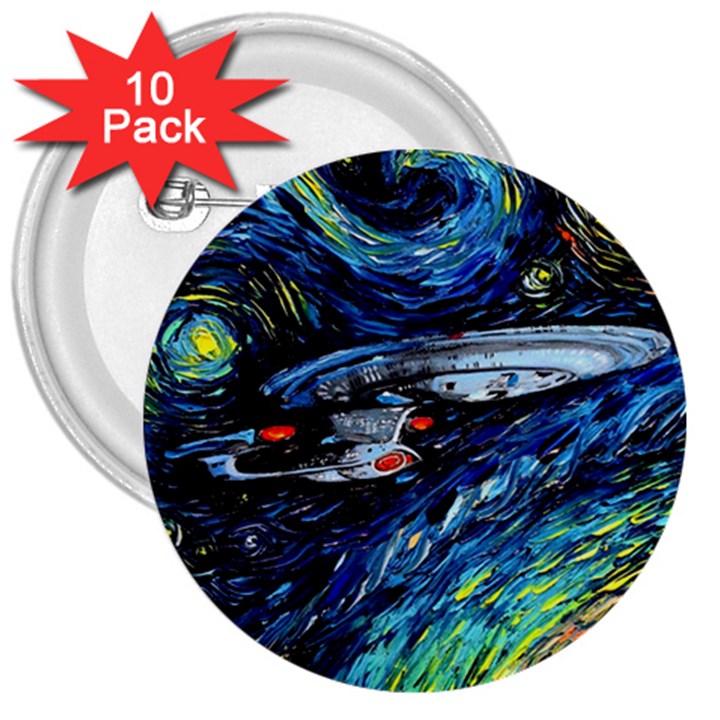 Star Ship Parody Art Starry Night 3  Buttons (10 pack) 