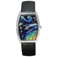 Star Ship Parody Art Starry Night Barrel Style Metal Watch