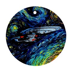 Star Ship Parody Art Starry Night Round Ornament (two Sides) by Modalart