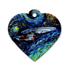 Star Ship Parody Art Starry Night Dog Tag Heart (two Sides) by Modalart