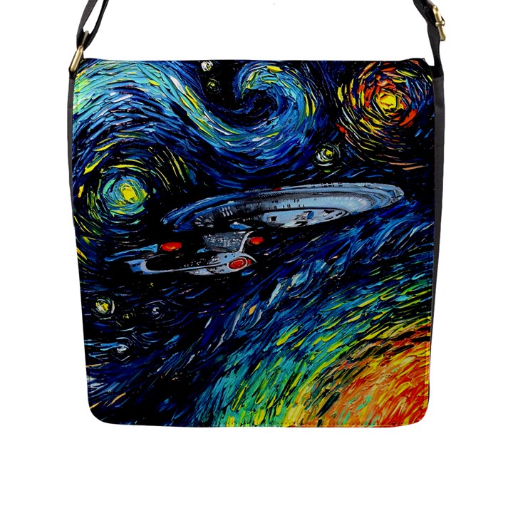 Star Ship Parody Art Starry Night Flap Closure Messenger Bag (L)