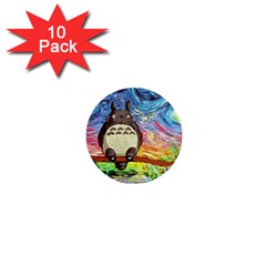 Totoro Starry Night Art Van Gogh Parody 1  Mini Buttons (10 Pack)  by Modalart