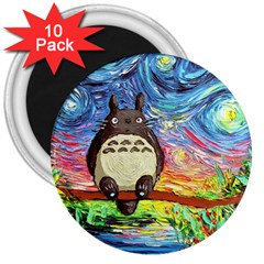 Totoro Starry Night Art Van Gogh Parody 3  Magnets (10 Pack)  by Modalart