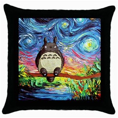 Totoro Starry Night Art Van Gogh Parody Throw Pillow Case (black) by Modalart