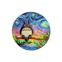 Totoro Starry Night Art Van Gogh Parody Rubber Round Coaster (4 Pack) by Modalart