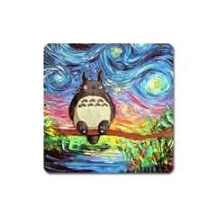 Totoro Starry Night Art Van Gogh Parody Square Magnet by Modalart