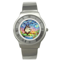 Totoro Starry Night Art Van Gogh Parody Stainless Steel Watch by Modalart