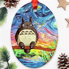 Totoro Starry Night Art Van Gogh Parody Oval Ornament (two Sides) by Modalart