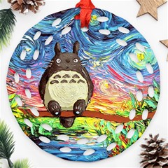 Totoro Starry Night Art Van Gogh Parody Ornament (round Filigree) by Modalart