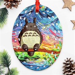 Totoro Starry Night Art Van Gogh Parody Ornament (oval Filigree) by Modalart