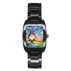 Totoro Starry Night Art Van Gogh Parody Stainless Steel Barrel Watch by Modalart