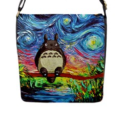 Totoro Starry Night Art Van Gogh Parody Flap Closure Messenger Bag (l) by Modalart