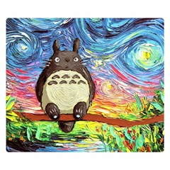 Totoro Starry Night Art Van Gogh Parody Two Sides Premium Plush Fleece Blanket (small) by Modalart