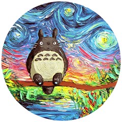 Totoro Starry Night Art Van Gogh Parody Wooden Puzzle Round by Modalart