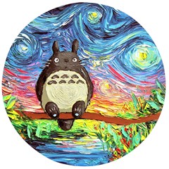 Totoro Starry Night Art Van Gogh Parody Wooden Bottle Opener (round) by Modalart